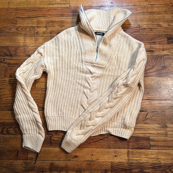 NAADAM Women's Cashmino Cable Quarter Zip‎ Comfy Popover Sweater Cream  Size XS - Picture 9 of 12
